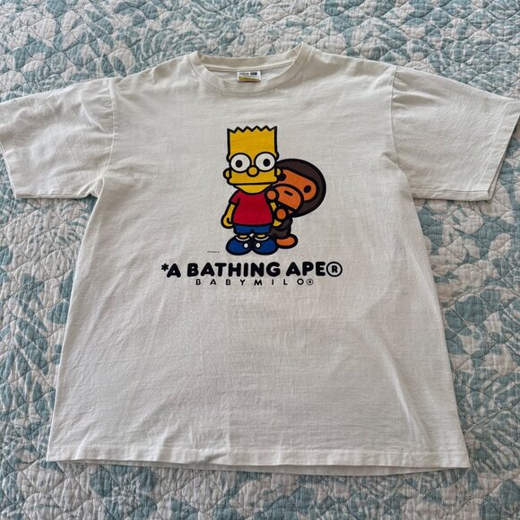 BAPE X The Simpsons Baby Milo Behind Bart Short Sleeve T-Shirt Sz L - Picture 1 of 7